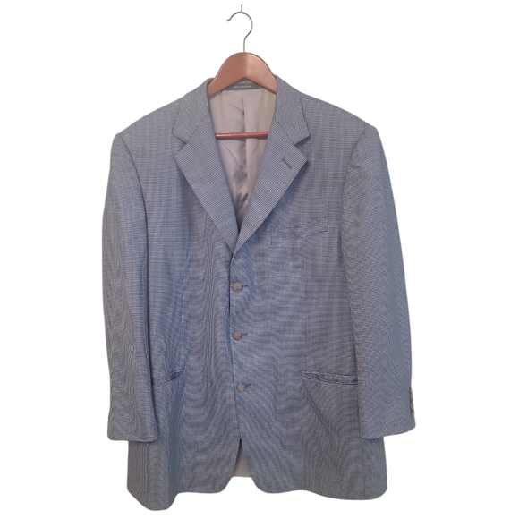 Ermenegildo Zegna Trofeo Blue Wool Houndstooth Sport Blazer‎ Size 56R